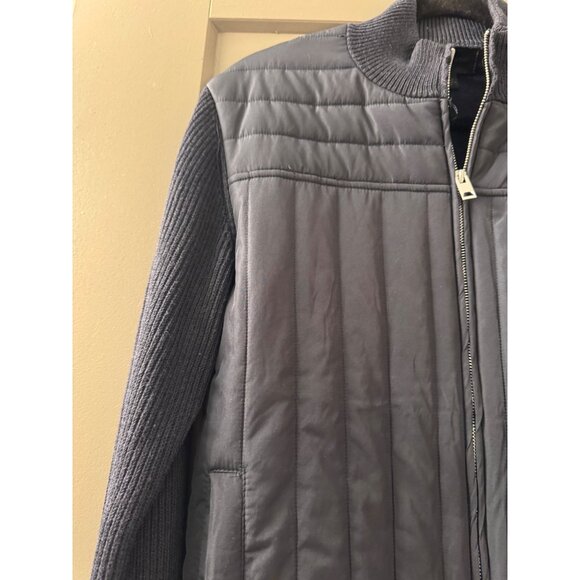 Magaschoni Mens Quilted Front Knit Jacket With Ribbed Sleeves & Collar S/P Gray - Picture 3 of 7